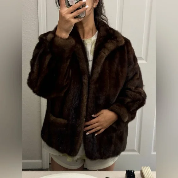 Vintage Fabrizio Classic MINK fur Jacket Brown Medium Coat - Picture 2 of 12